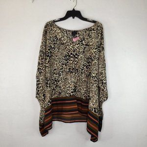 VIP Avenue Blouse Women 18/20 Brown Animal Leopard Pullover Short Sleeve NWT